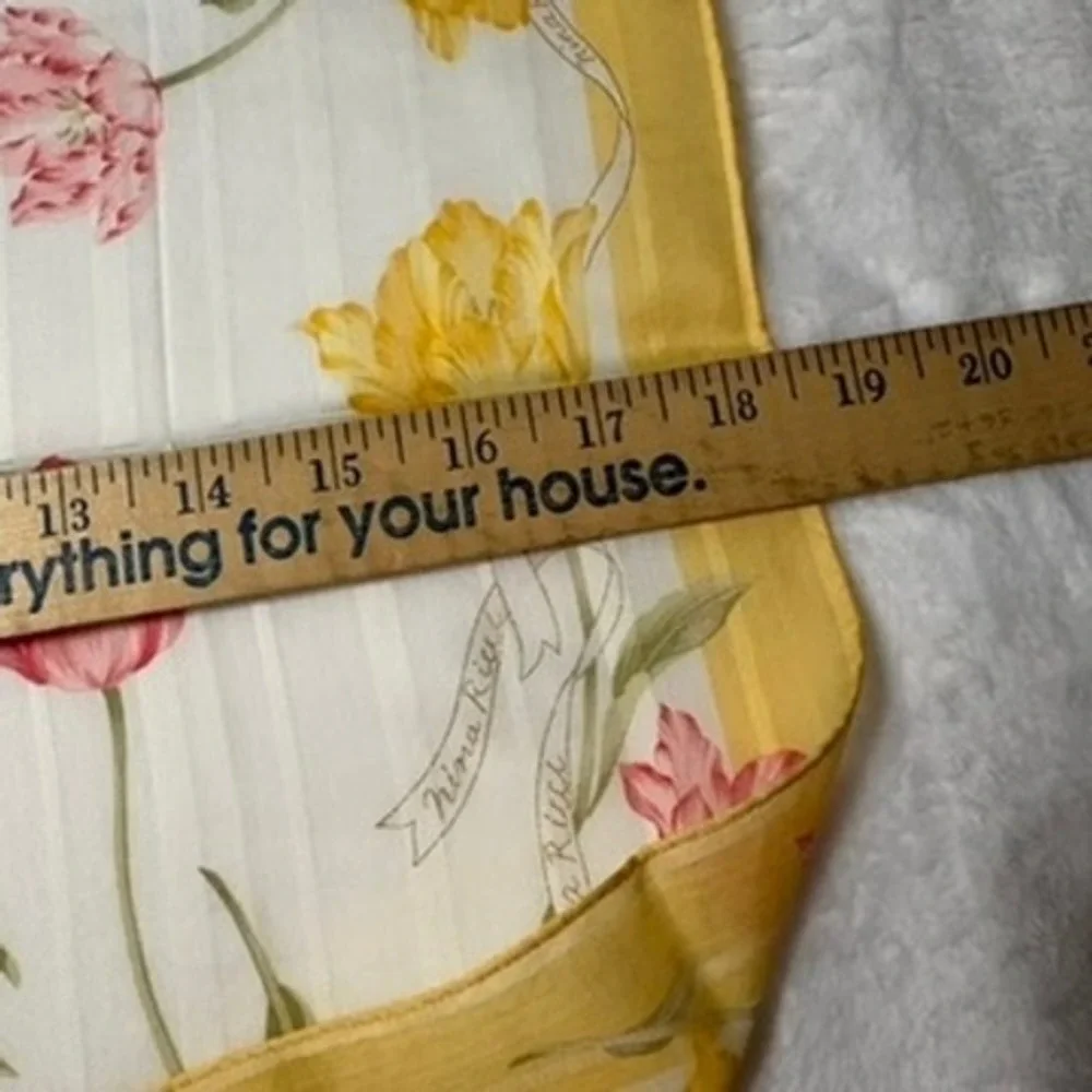 Vtg NINA RICCI Scarf Handkerchief Tulip Floral Cotton Yellow Pink 18.5